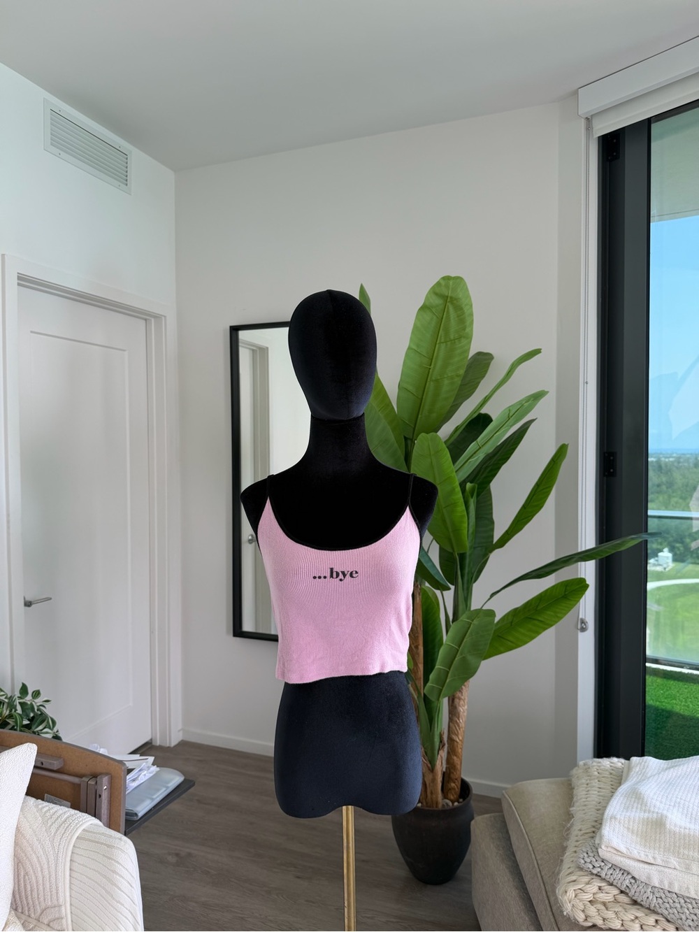 Bershka Pink '...bye' Cropped Tank size L - fair conditions